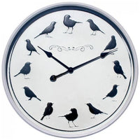 Clock 60cm Black Birds On Grey