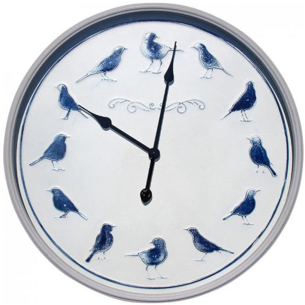 Clock 60cm Blue Birds On Grey