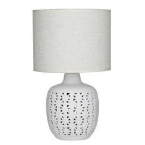 Cutout Ceramic Base Lamp With Drum Shade 36cm