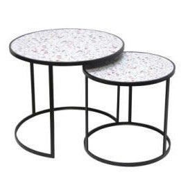 Set Of 2 Nesting White Terrazzo Side Tables