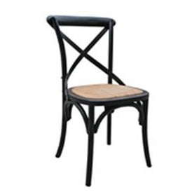 Cross Back Dining Chair Rattan Seat Black