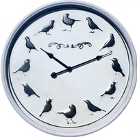 Clock 48cm Black Birds On Grey