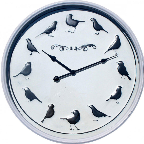 Clock 48cm Black Birds On Grey