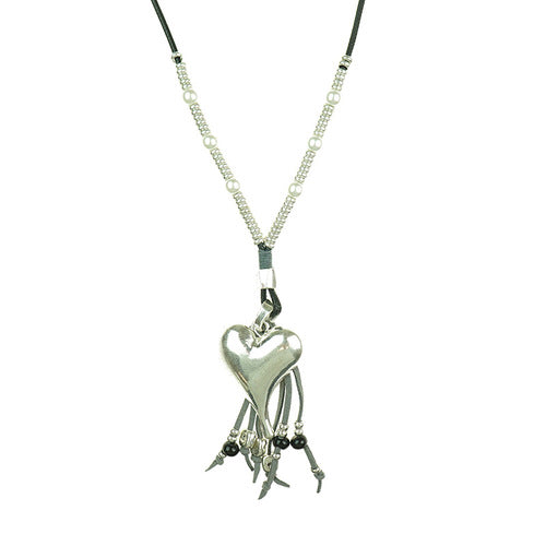 Silvery Heart Tassel Necklace