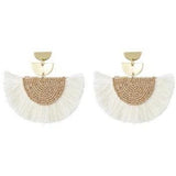 Earrings Beaded Tassel Fan Cream