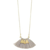 Brass & Cotton Fan Tassel Necklace Grey