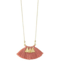 Brass & Cotton Fan Tassel Necklace Pink