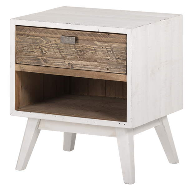 White Rustic 1 Drawer Side Table