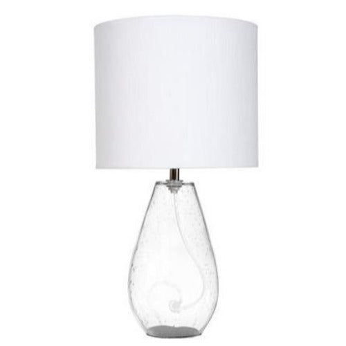 Teardrop Glass Base Lamp With Drum Shade 40cm