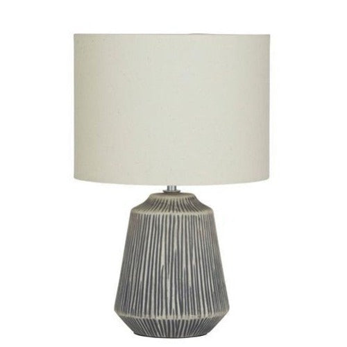 Grey Tribal Ceramic Base Lamp With Drum Shade 37cm