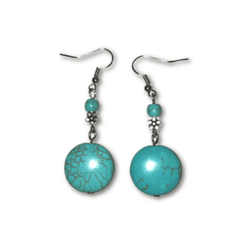 Earrings 6x2cm Faux Turquoise Flat Bead