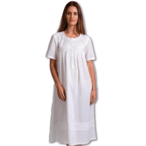 Cotton Nightie Short Sleeve White With Lace Trim