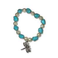 Bracelet 17cm Faux Turquoise Dragonfly