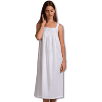 Cotton Nightie Strap Shoulder White With Smocking