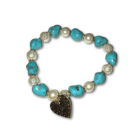 Bracelet 17cm Faux Turquoise Heart Crown