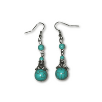 Earrings 5x1cm Faux Turquoise 3 Bead