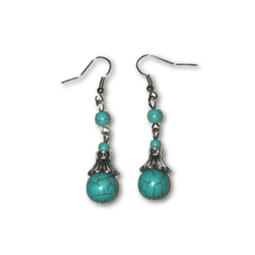 Earrings 5x1cm Faux Turquoise 3 Bead