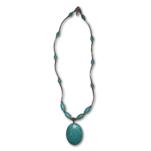 Necklace 25x7cm Faux Turquoise Flat Pendant