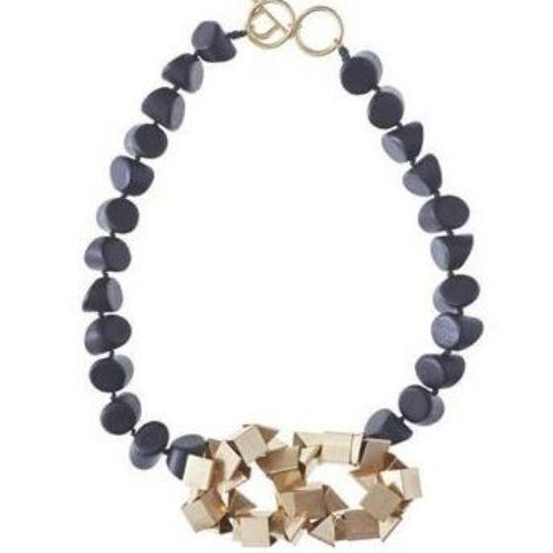 Brass & Black Wood Necklace