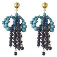 Beaded Tassel Loop Earrings Blue