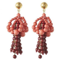 Beaded Tassel Loop Earrings Pink