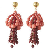 Beaded Tassel Loop Earrings Pink