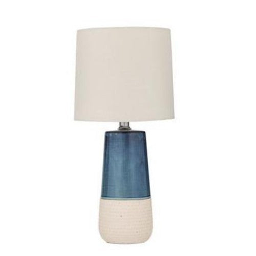 Blue Natural Ceramic Base Lamp With Drum Shade 49cm